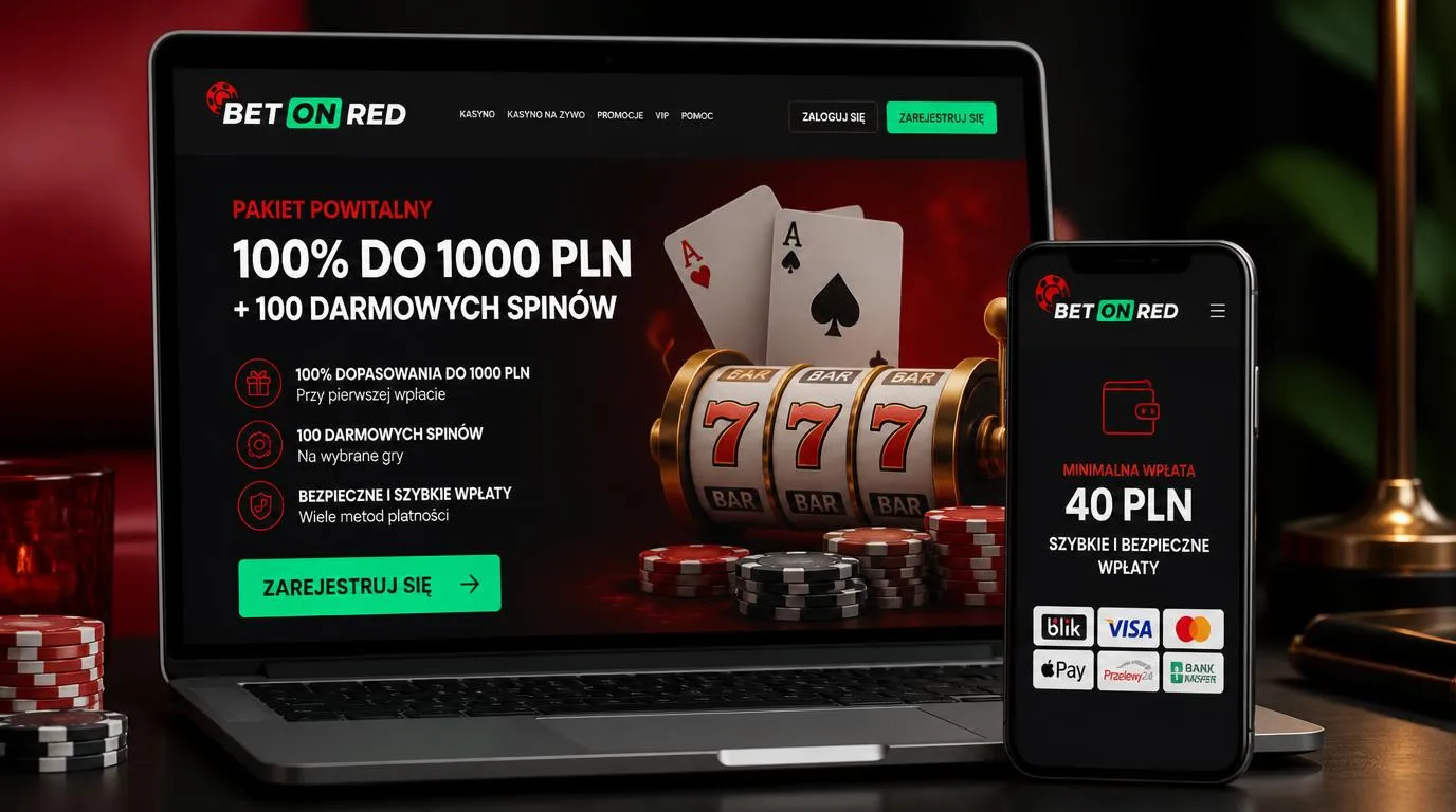 Ekran promocji kasyna z bonusem od depozytu, darmowymi spinami i minimalną wpłatą 40 PLN